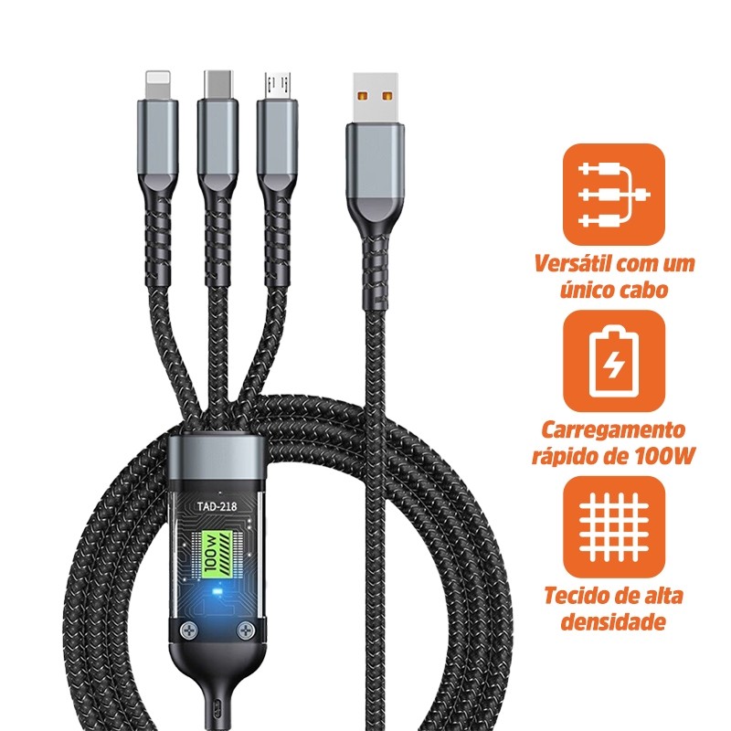 Inova Cabo de dados de carregamento rápido de 100W Cabo de dados de saída de 3 interfaces