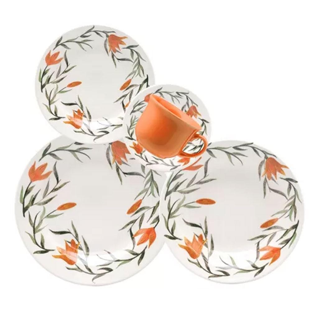 Aparelho De Jantar E Chá Louça 20 Peças Lírios em Oferta na Shopee