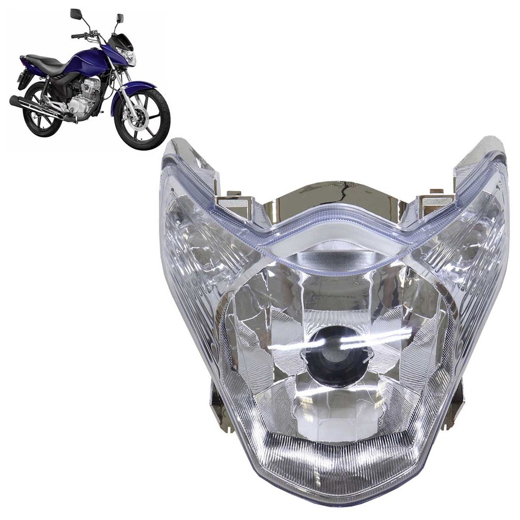 Farol Completo CG 150 Titan 2011 2012 2013 Cristal Máscara Cromada Lâmpada H4 Lente Lisa Acrílico em Oferta na Shopee