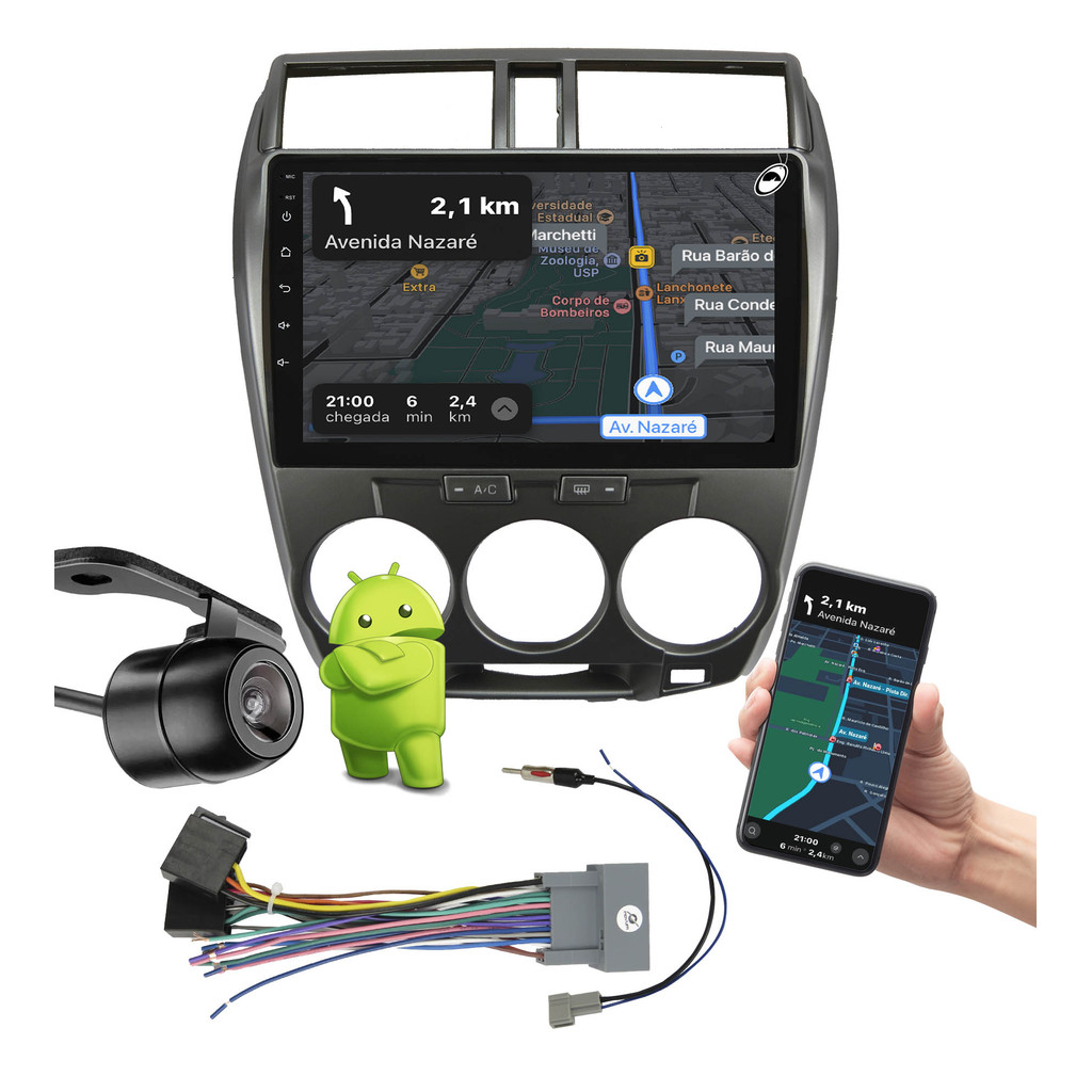 Multimidia 10" City 2008 a 2014 Ar Analógico Android Auto CarPlay + Câmera de Ré em Oferta na Shopee
