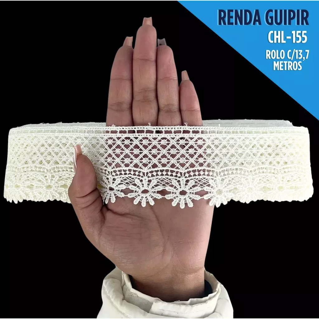 Renda Guipir CHL-155 - 4.5 Cm -  Rolo C/13.7 Metros Cor:Natural