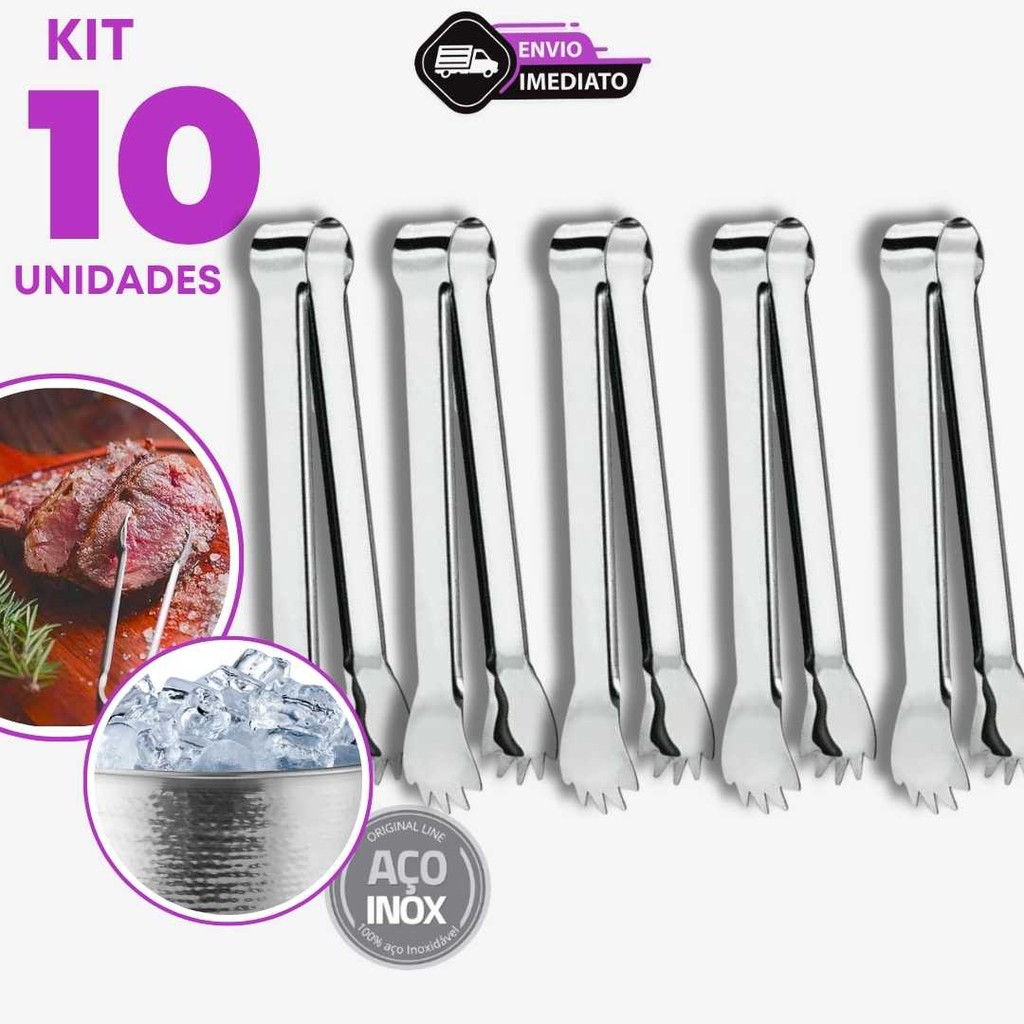 Jogo 10 Pegador de Carne Inox 12,5cm para Frios Churrasco Pães Doces Salada Utensílio Cozinha