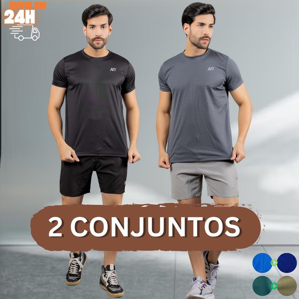 Kit 2 Conjunto Dry Fit Masculino Roupa de Academia Masculina Camiseta Manga Curta + Short Dri Fit