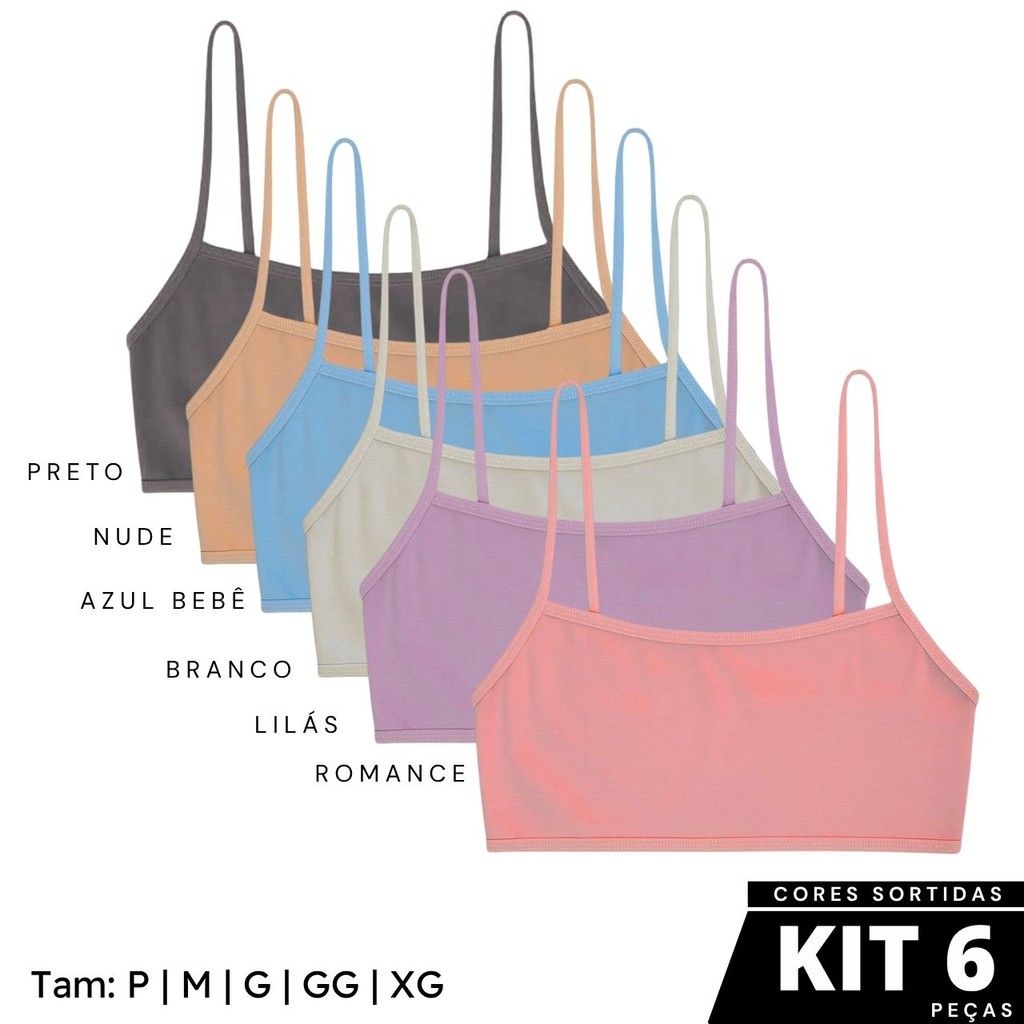 Kit 6 Tops Infantil Juvenil Sem Bojo Confort Malu Sem Bojo Básico 2 a 14 anos em Oferta na Shopee