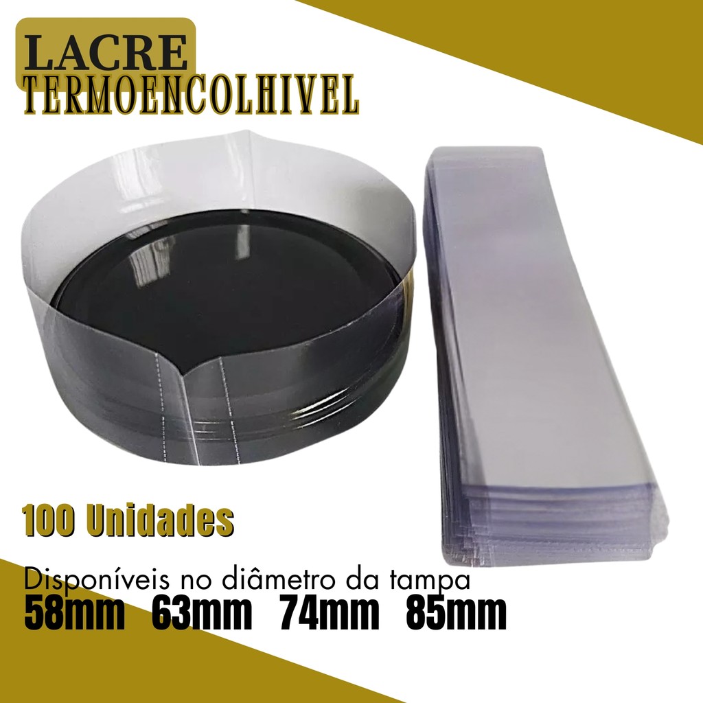 100 Etiqueta Termoencolhivel Lacre Termo Retrátil P/ Tampas Potes Frascos Diâmetro 58mm 63mm 74mm 85mm