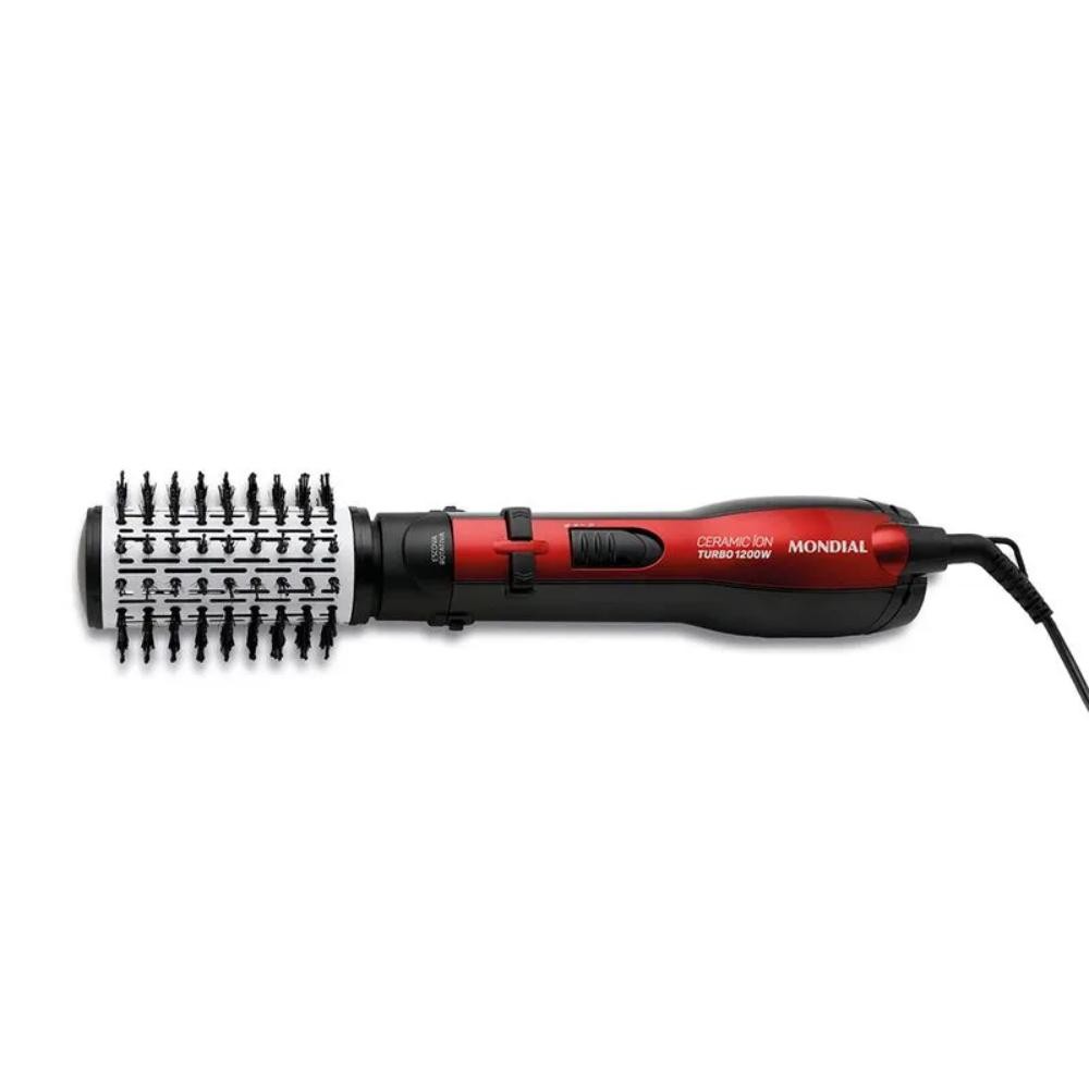 Escova Rotativa Mondial Ceramic Íon Turbo Vermelho/Preto 1200W 127V - ER-09