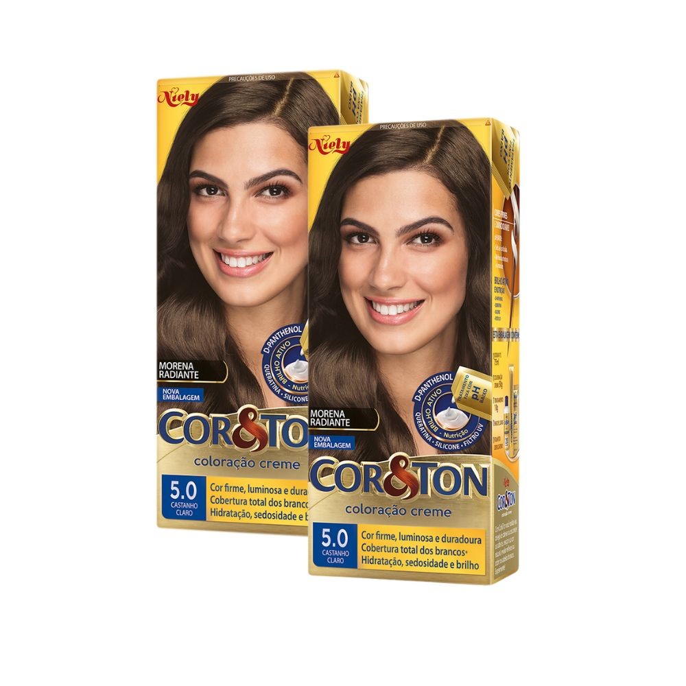 Kit 2 Coloração Niely Cor&Ton Castanho Claro 5.0 - Beauty