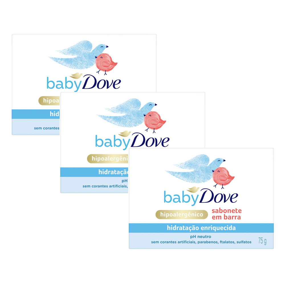 Sabonete em Barra Dove Baby Hidratação Enriquecida 75g | Kit com três unidades - Mom & Baby