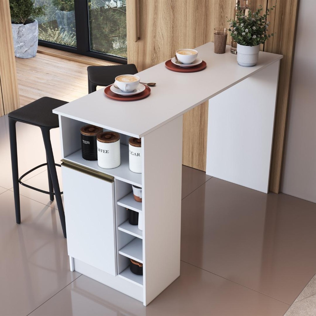 Bancada Balcão para Cozinha 140cm 1 Porta com Nichos Atenas Fidelitá Branco em Oferta na Shopee
