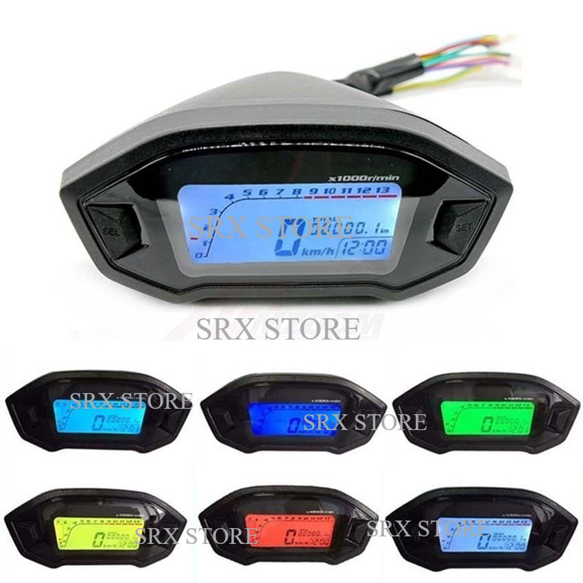 Medidor Digital Motocicleta Display LCD 10000RPM Velocímetro Da Cor Universal Odômetro Tacômetro Ajustável