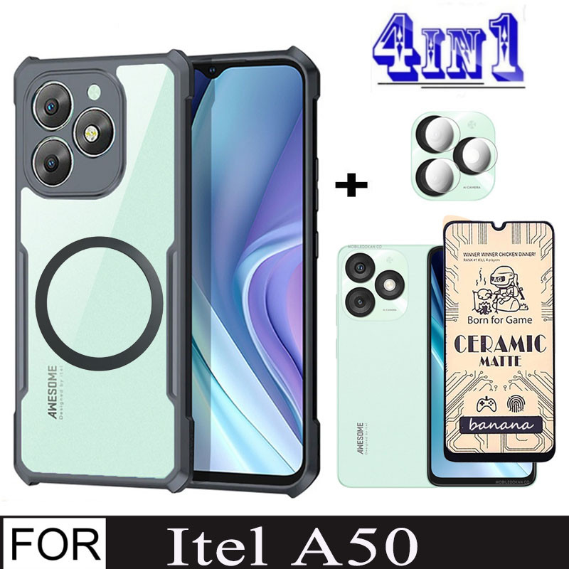 itel A50 Capa De Telefone À Prova De Choque Para A 50 ItelA50 Protetor De Tela De Cerâmica + Com Adesivo Magnético De Ca