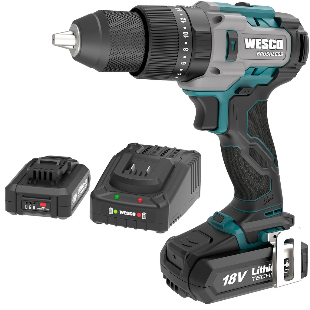 Parafusadeira Furadeira de Impacto WESCO WS2419 Brushless 13mm com Bateria 2.0Ah 18V e Carregador Bivolt