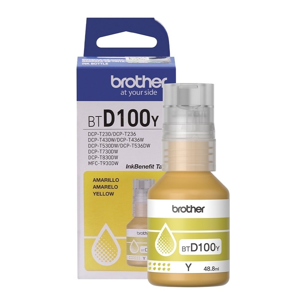 Refil Tinta Brother BTD100Y | Amarela, DCPT230/DCPT430W/DCPT436W/DCPT530W/DCPT730DW/DCPT830DW