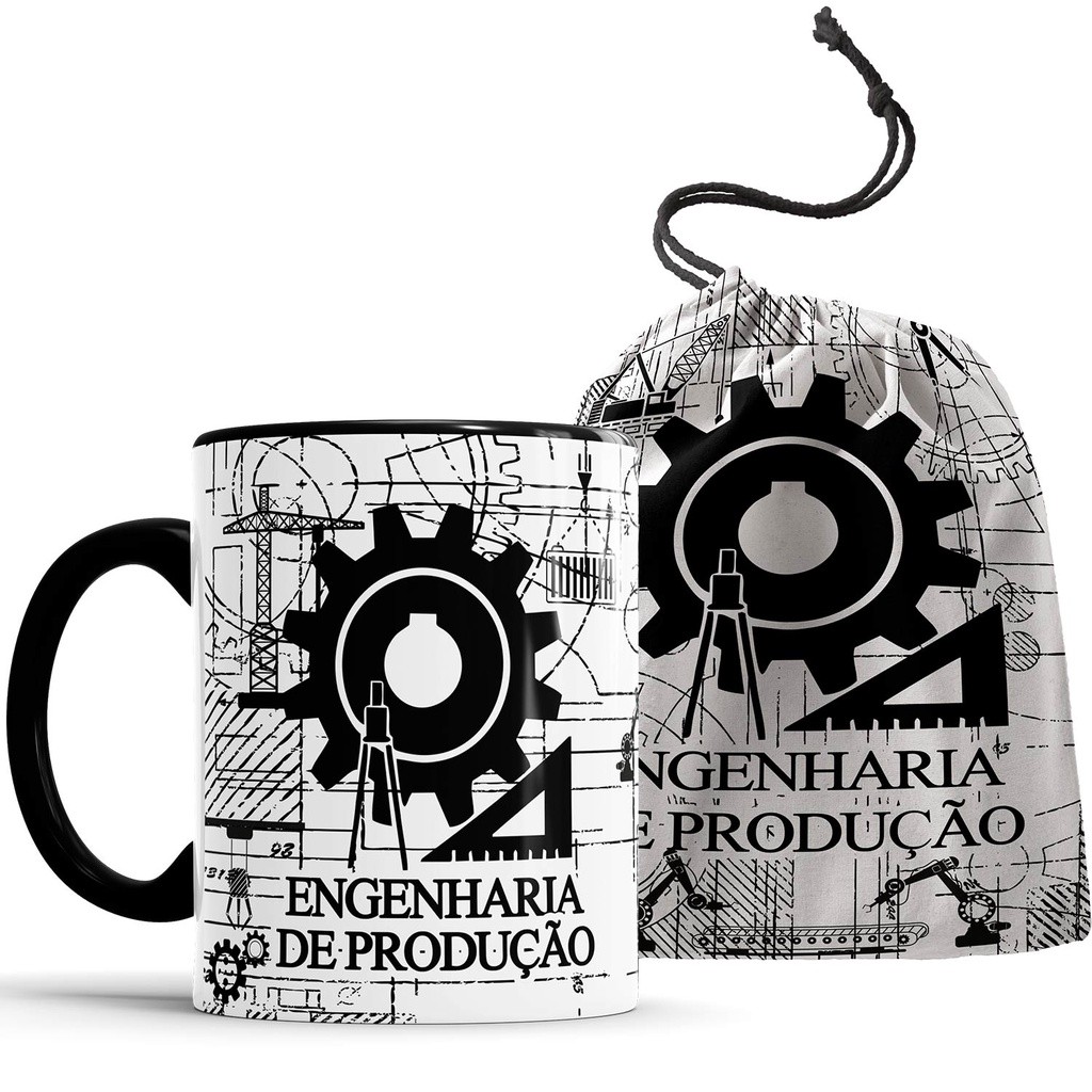 Caneca Engenharia Produção com Saquinho