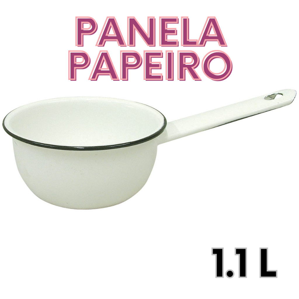 Panela Papeiro Esmaltado  1100ml Cor Branca Panela Retro de esmalte