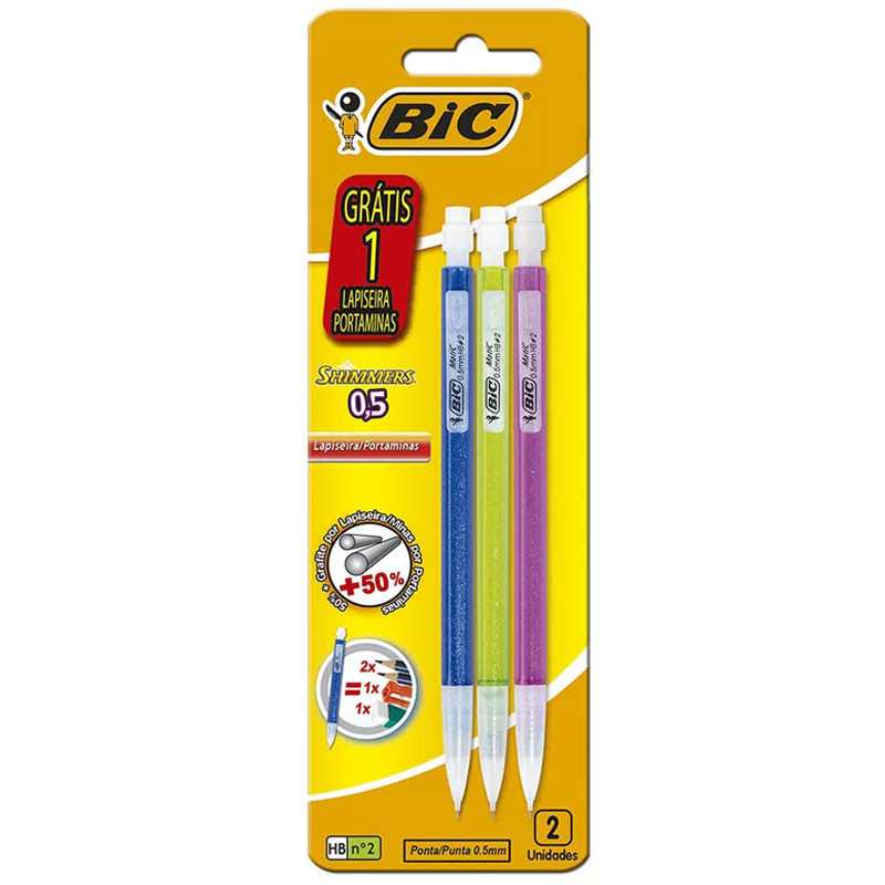 Lapiseira 0.5mm Shimmers com 3 unidades Bic em Oferta na Shopee