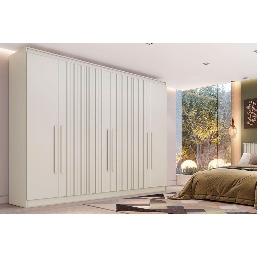 Guarda Roupa Casal 6 Portas (4 Ripadas) e 4 Gavetas Oxford Off White - Europa em Oferta na Shopee