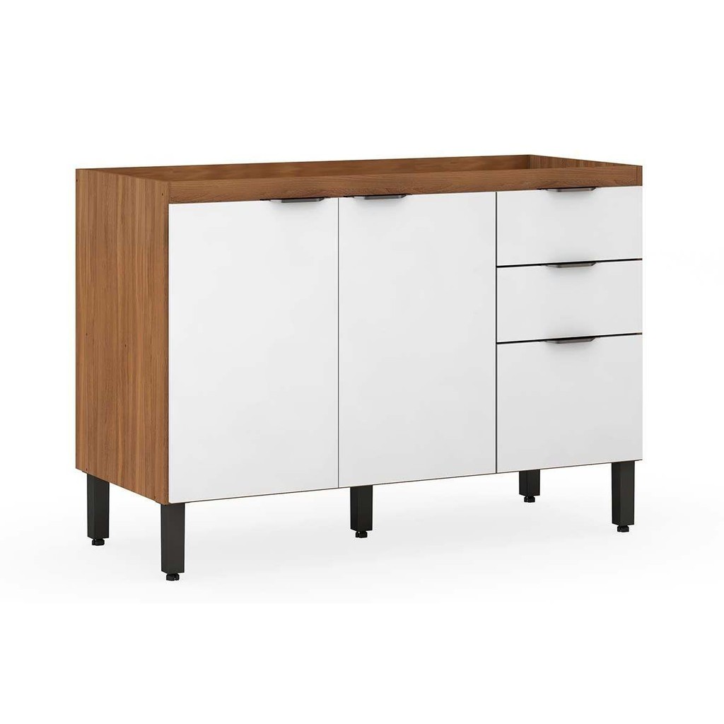Gabinete de Cozinha Modulado Balcão Firenze 3 Portas e 2 Gaveta s/ Tampo p/Pia 120cm Amendola/Branco - Demóbile - Home & Living