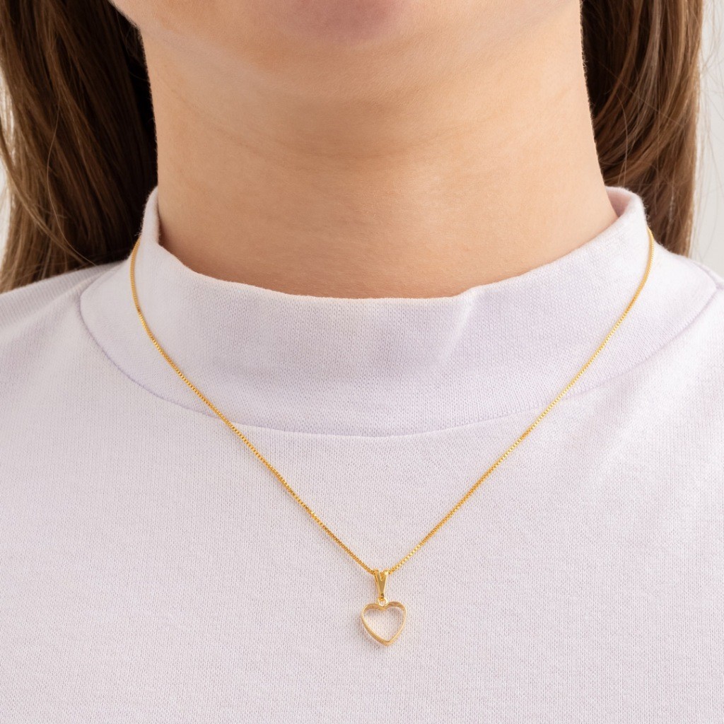 Colar Dourado Coração Vazado Moderno para Presente Romântico Garantia Banhado 18k