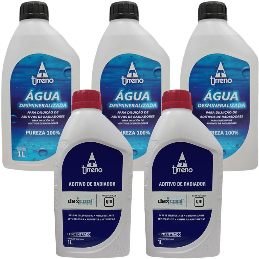 Kit 2L Aditivo de Radiador Concentrado + 3L Água Desmineralizada Tirreno