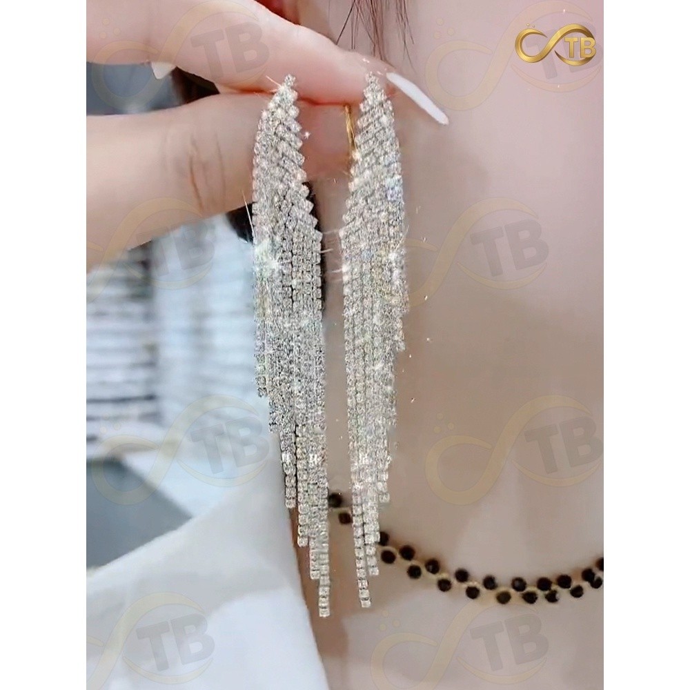 TB Brincos Dourados prata com Franja Strass Brinco Luxo Feminino Brilho Intenso Moda Festa Presente em Oferta na Shopee