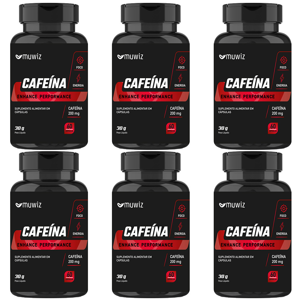 CAFEINA EM CAPSULA DE CAFEÍNA 200MG PURA PERFORMANCE 60 CAPS MUWIZ KIT 6