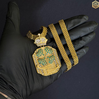 Corrente Moeda Antiga Modelo Influenciadores Pingente Trevo Com Coroa Cravejado em Oferta na Shopee