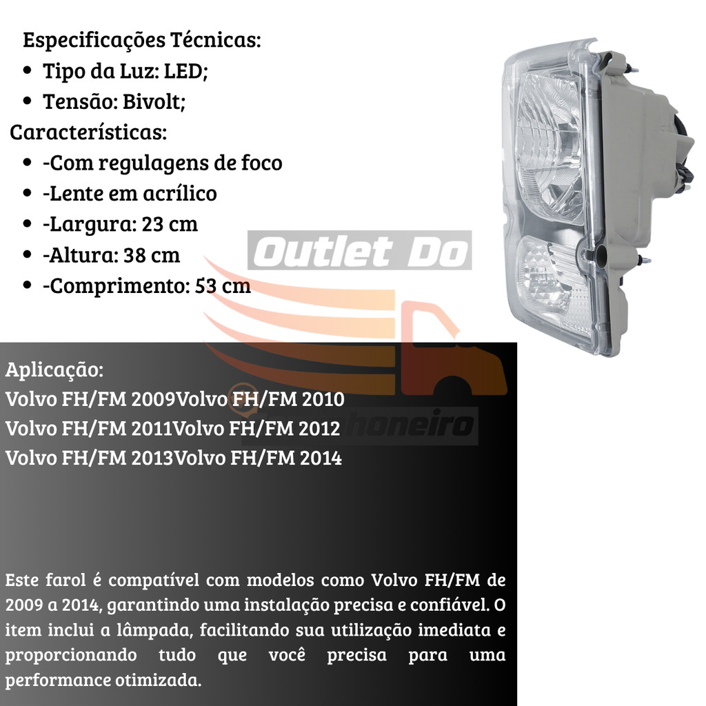 Farol Volvo Ld Com Pisca Fh Fm 2008 A 2014 Lado Direito — foto 2