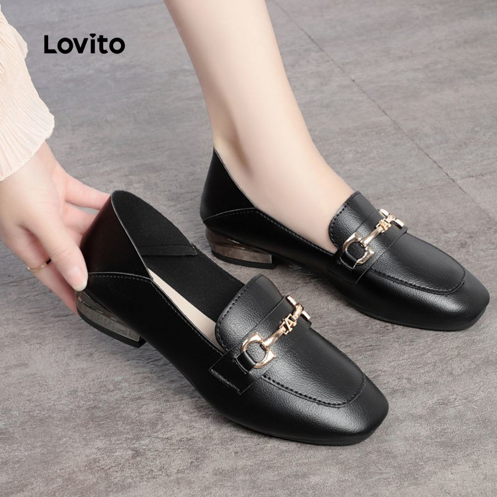 Lovito Sapatos de Barco Preppy com Fivela de Metal Mocassins para Todas As Estações branco LFA85054 - Women Shoes