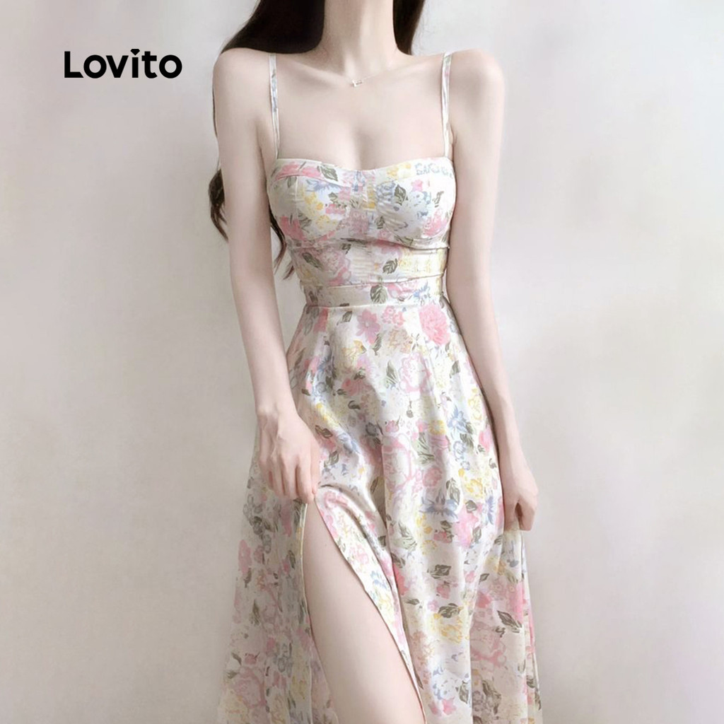 (Trendy) Lovito Vestido Boho Ditsy Floral Padrão Vestido Plissado Para Mulheres L123ED630 em Oferta na Shopee
