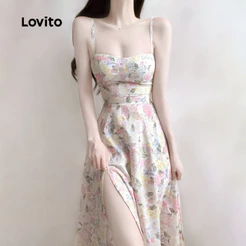(Trendy) Lovito Vestido Férias Ditsy Floral Padrão Vestido Plissado Para Mulheres L123ED630
