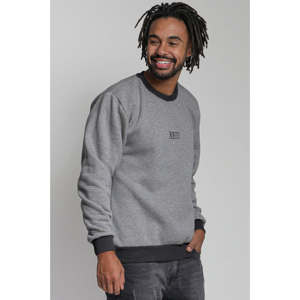 Blusa Moletom Masculina Gola Careca Polo Wear Cinza Escuro - Men Clothes