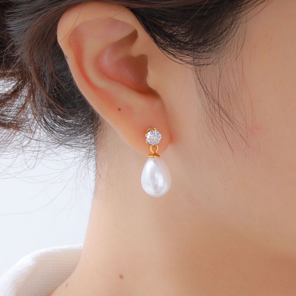Vnox Brincos De Pérola De Zircônia Quadrada Para Mulheres, Ouro 18k, Aço Inoxidável, Hipoalergênico, Joias Da Moda · foto 2