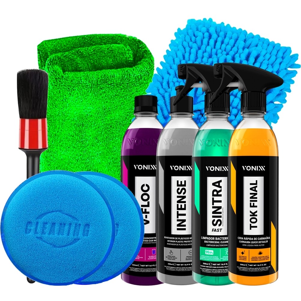 Kit para Estética Automotiva APC Sintra Fast Intense Shampoo V-Floc Cera Tok Final 500ml Vonixx e Acessórios Karbox