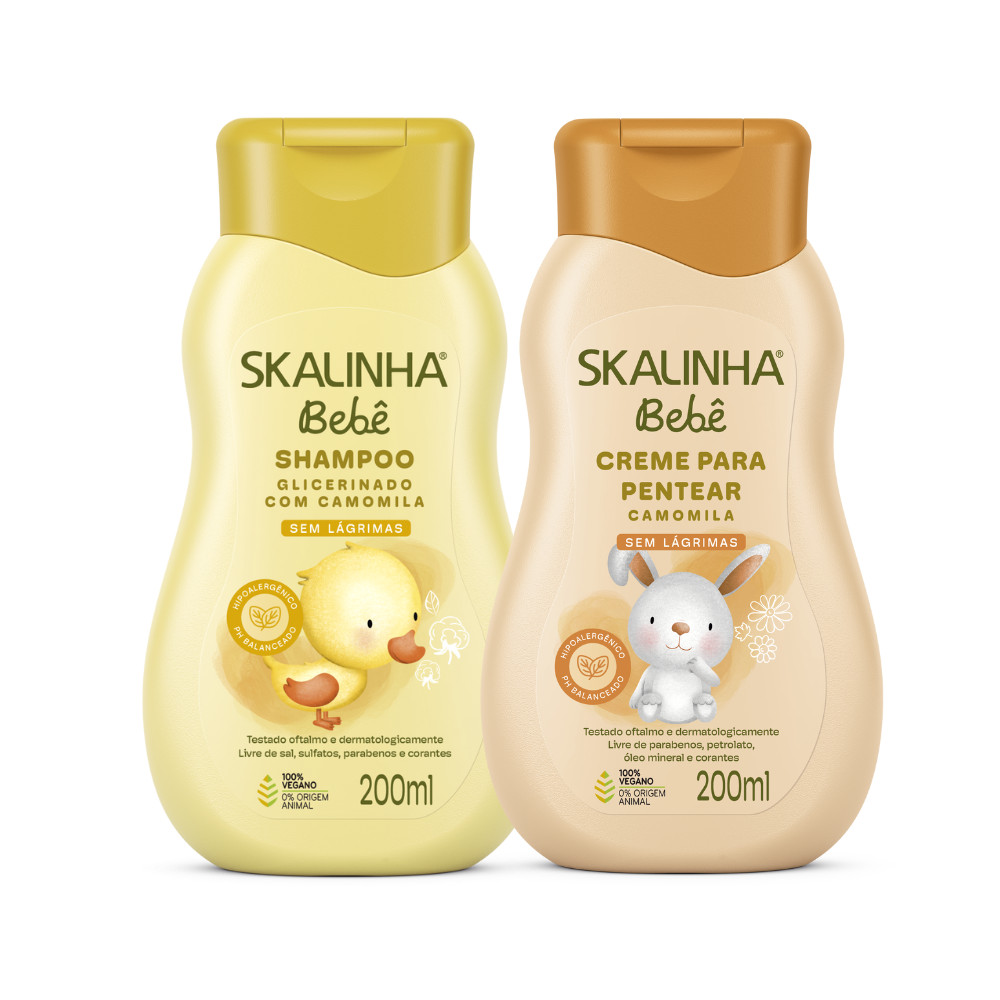 Kit Shampoo Camomila E Creme Pentear Bebê Vegano Skalinha em Oferta na Shopee