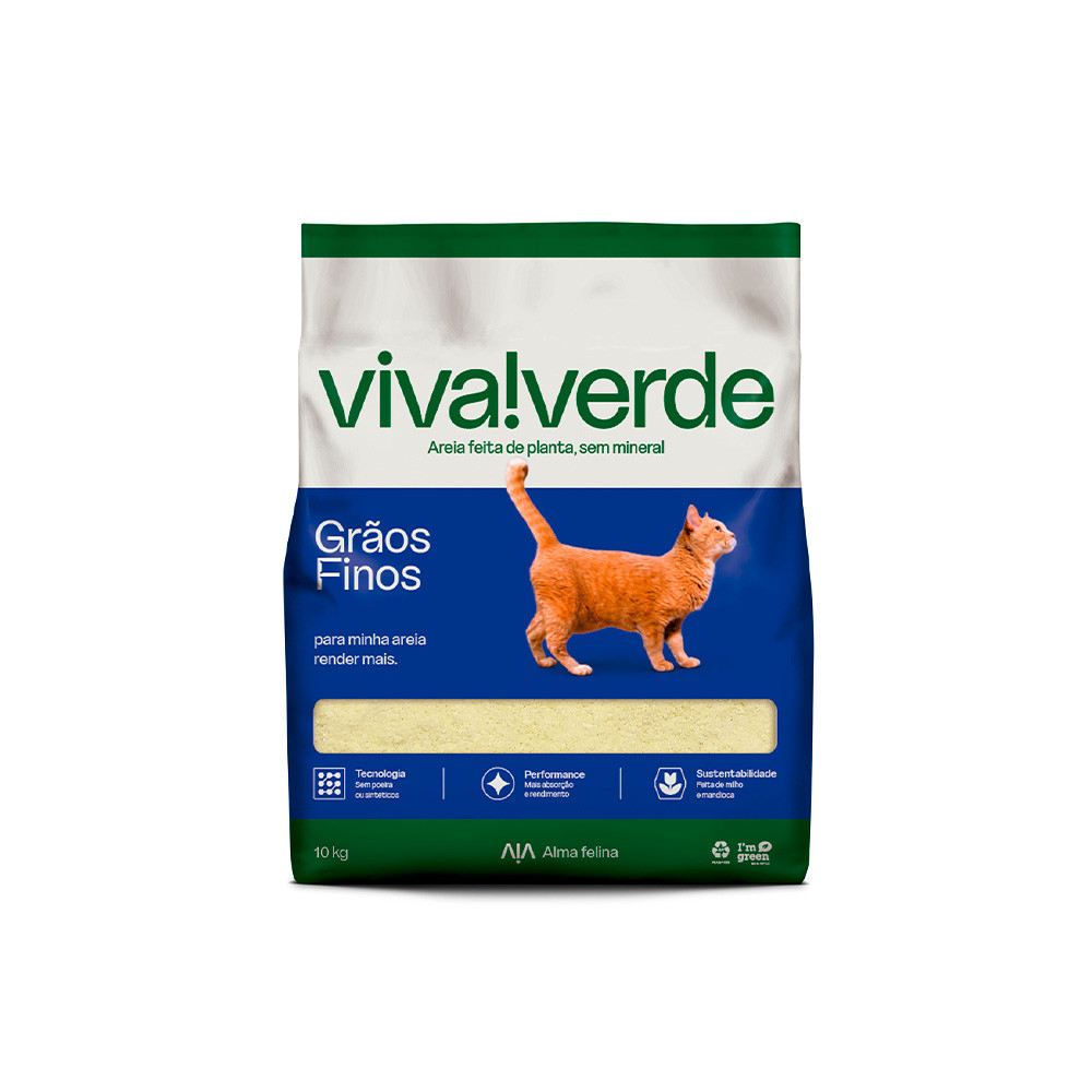 Areia Higienica Viva Verde Graos Finos para Gatos - 10Kg - Pets