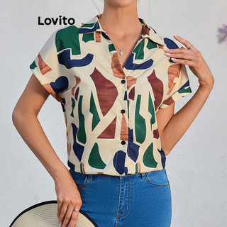 Lovito Blusa Boho Geométrica com Botões Frontais para Mulheres LBL18656 em Oferta na Shopee