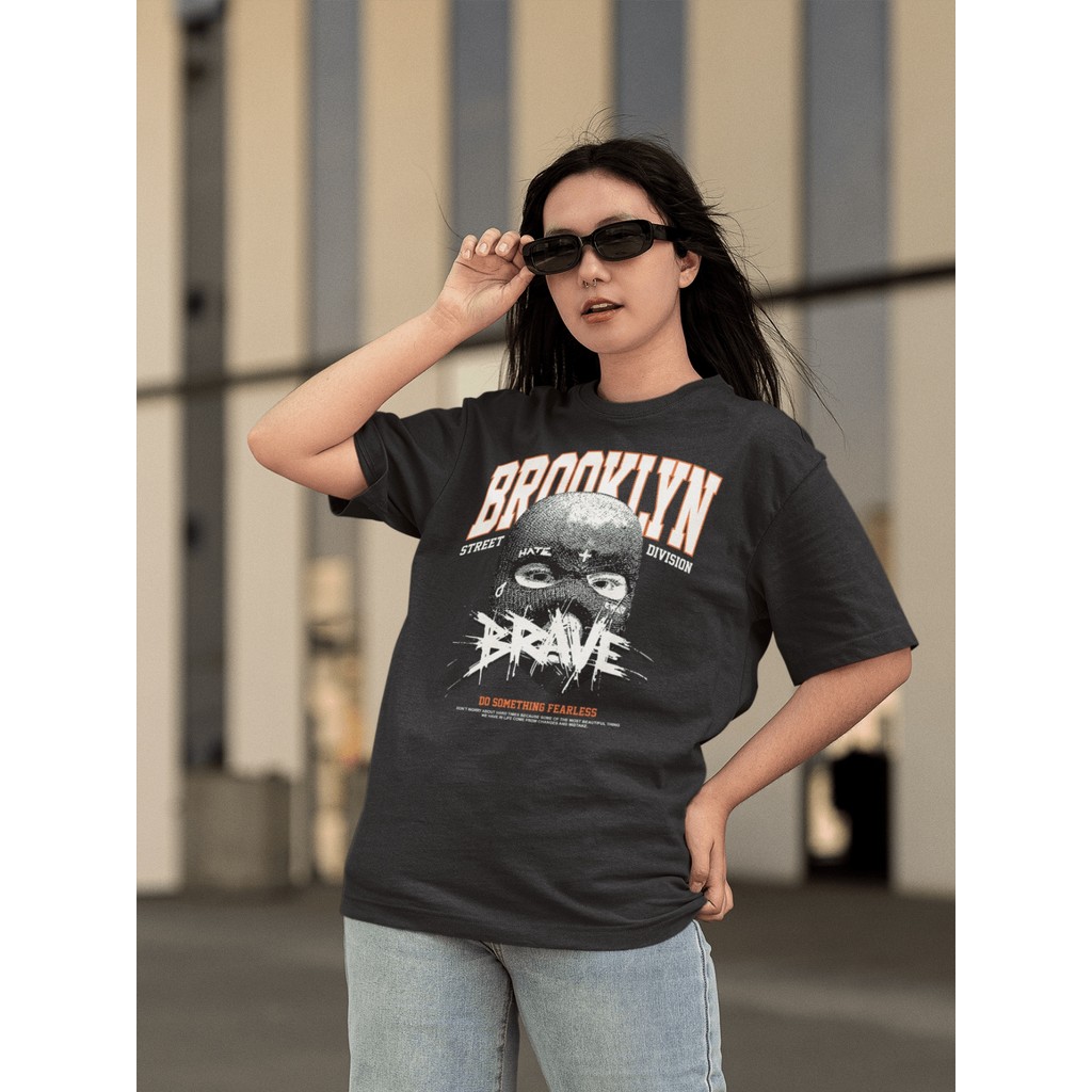 Camisa Camiseta Tshirt Ombro Caido Oversized Gola Alta Streetwear para o Dia a Dia Treinar Academia Estampado - BROOKLYN