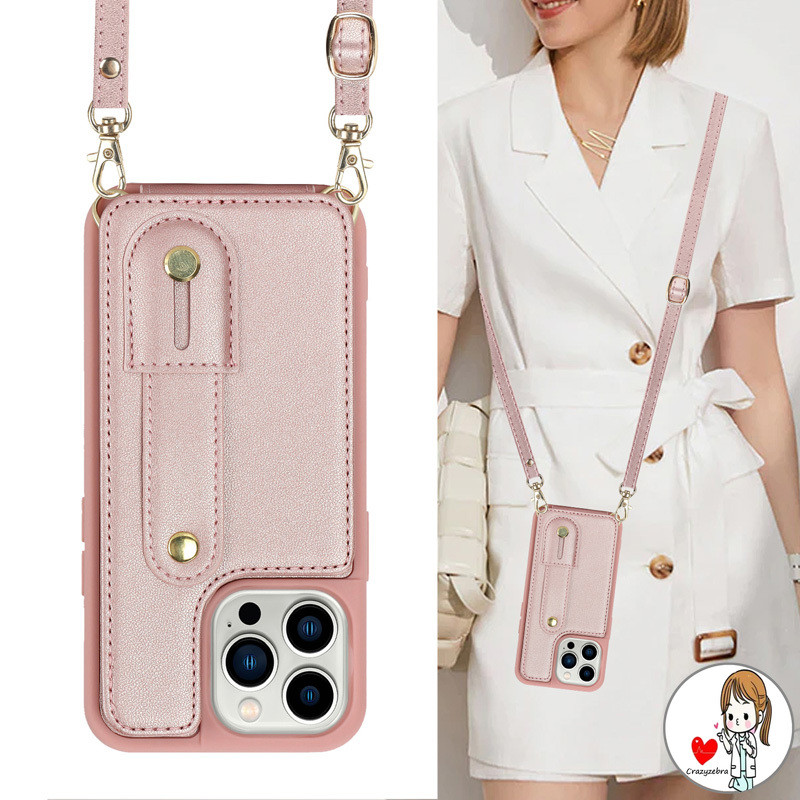 Novo Couro Do Plutônio Crossbody Alça De Pulso Caso Telefone Para Iphone 11 12 13 14 15 16 Pro Max Plus De À Prova De Ch em Oferta na Shopee
