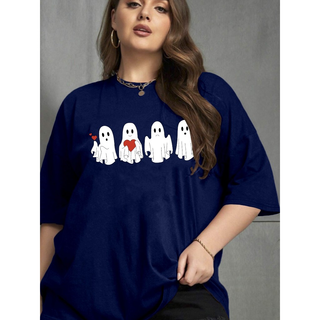 T Shirt Feminina Fashion Oversized Camiseta Básica Personalizada Estampa Fantasma Old School