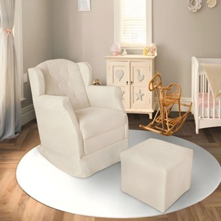 Poltrona Amamentação Cadeira Reforçada Balanço Puff Suede Cor:bege em Oferta na Shopee