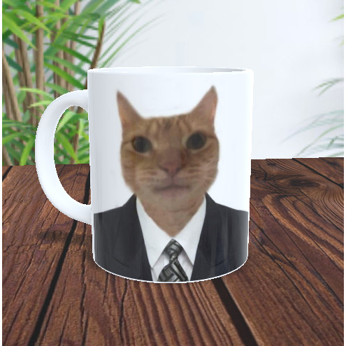 Caneca Gato Empresário de terno xicara porcelana ceramica