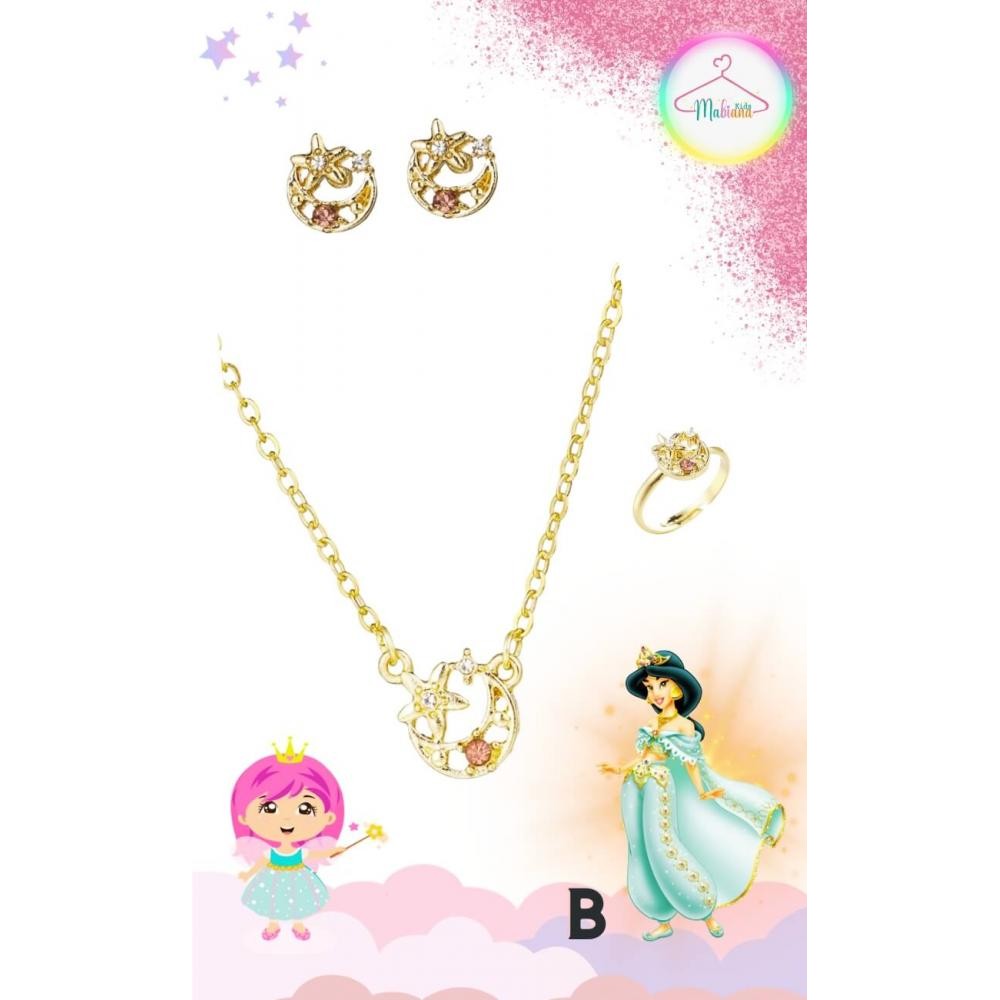 Conjunto Semijoias Princesas. (Colar, Binco e Anel) - Jasminie B