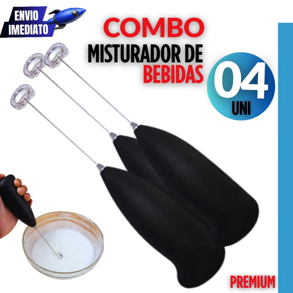 Conjunto 4 Mixers Elétricos Inox – Bebidas, Shake, Drink | Portátil e Eficiente misturador