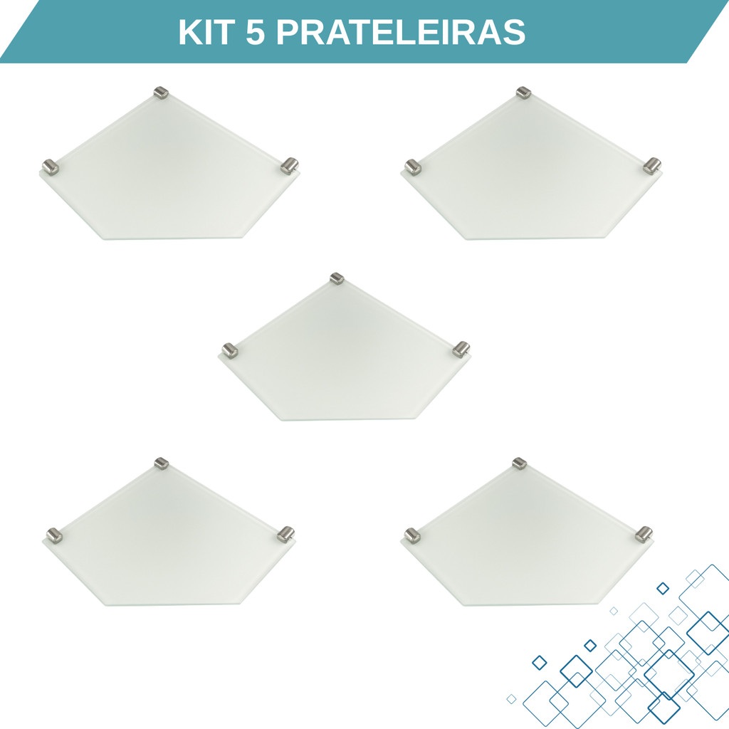 KIT 5 PRATELEIRAS DE VIDRO DE CANTO ORGANIZADOR DE COZINHA/LAVANDERIA CANTONEIRA 25X25 6 MM INCOLOR em Oferta na Shopee