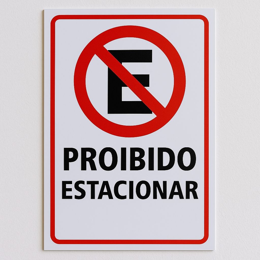 Placa Sinalização Proibido Estacionar Impressão UV Direta Em PVC