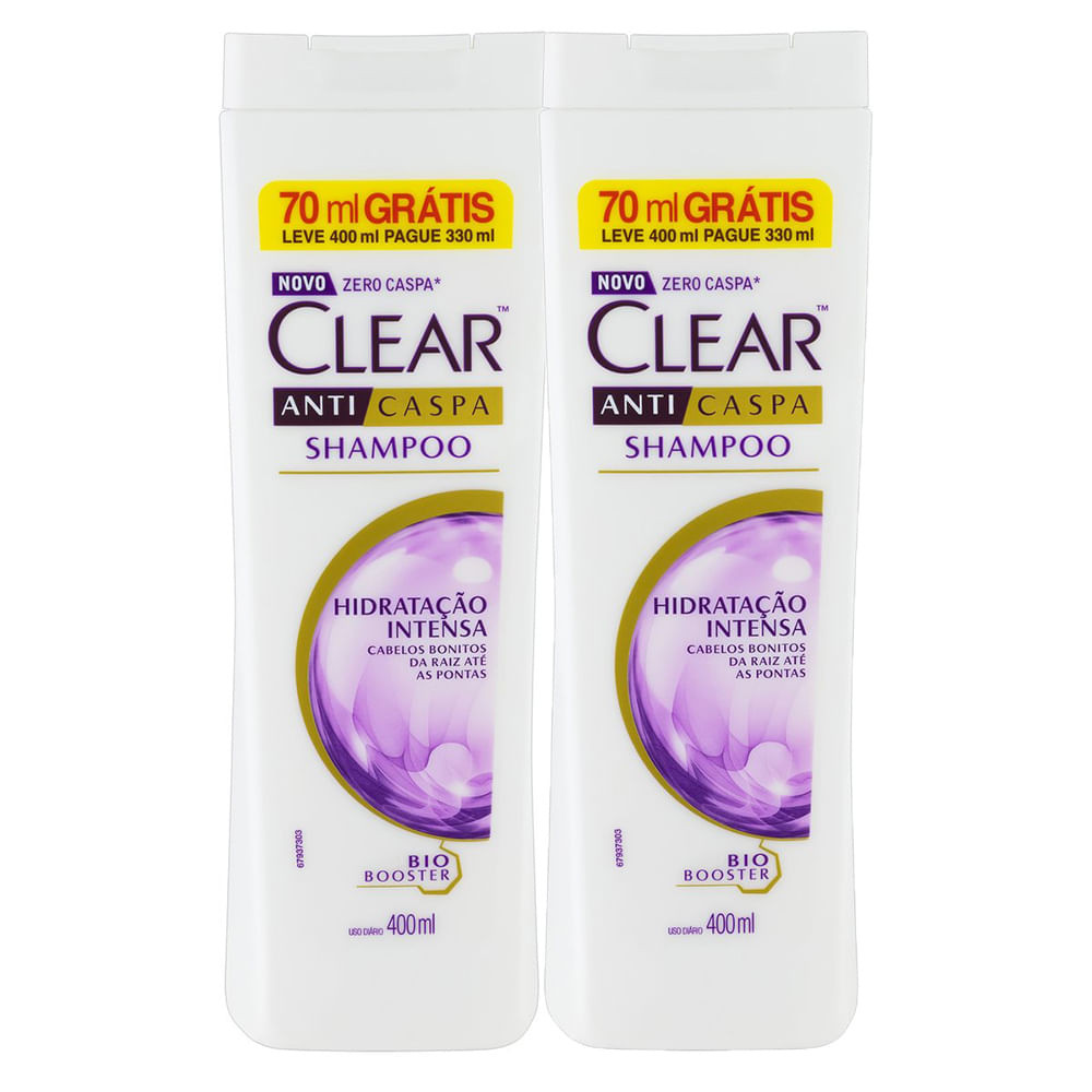 Kit 2X Shampoo Clear Hidratação Intensa Leve 400ml Pague 330ml - Beauty