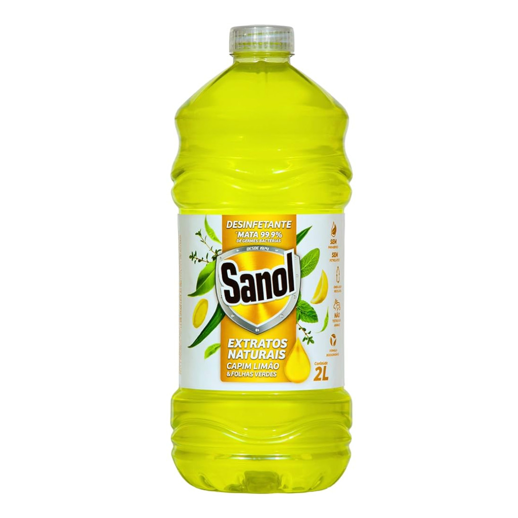 Desinfetante Extratos Naturais Capim, Limão e Folhas Verdes 2L Sanol - Home & Living