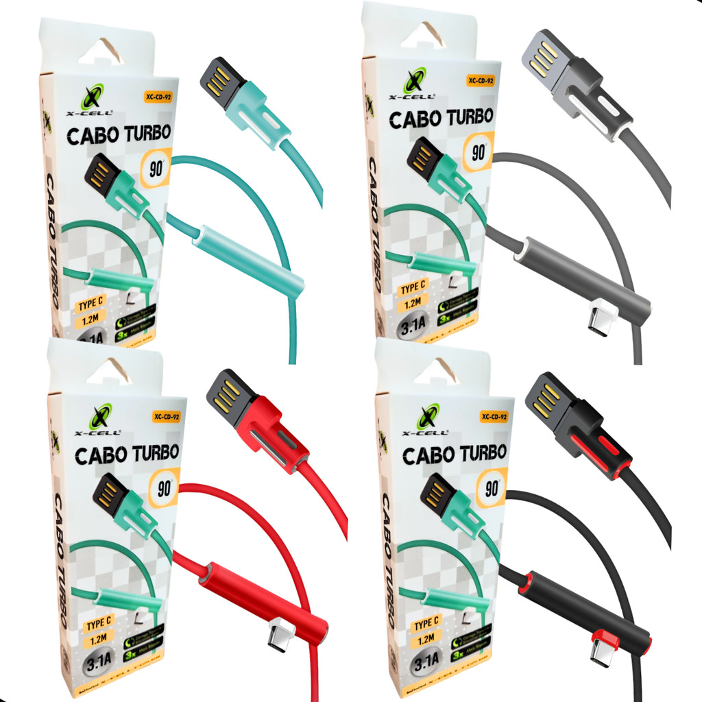 Kit 4 Cabos Tipo C Usb Turbo e Dados 90° Atacado Revenda Barato C/Nf