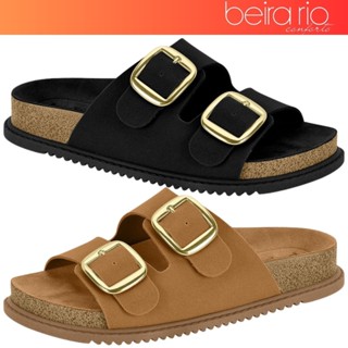 Sandália Papete Feminina Beira Rio Birken Camurça Fivelas  Conforto em Oferta na Shopee